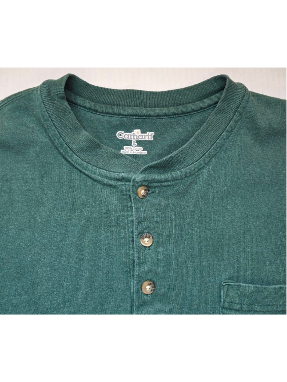 Men's Carhartt Green Short Sleeve Henley Tee L - Picture 4 of 9